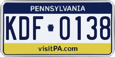 PA license plate KDF0138