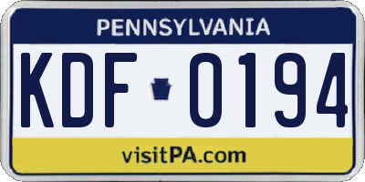 PA license plate KDF0194