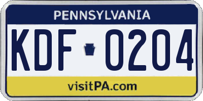 PA license plate KDF0204