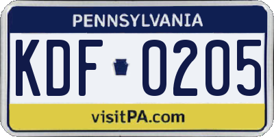 PA license plate KDF0205