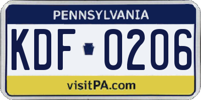 PA license plate KDF0206