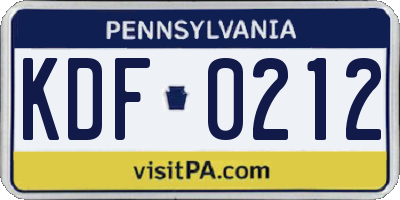 PA license plate KDF0212
