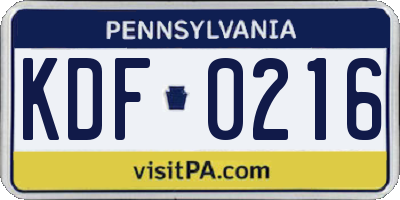 PA license plate KDF0216