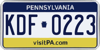 PA license plate KDF0223