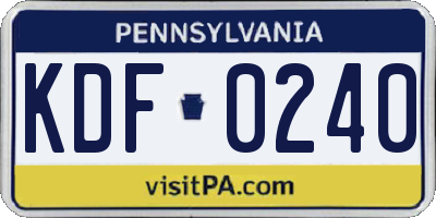 PA license plate KDF0240