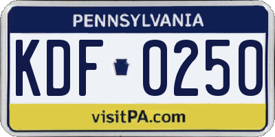 PA license plate KDF0250
