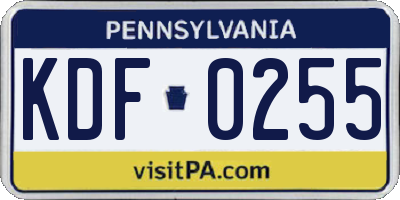 PA license plate KDF0255