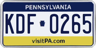 PA license plate KDF0265