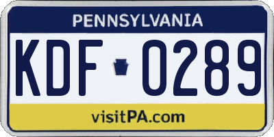 PA license plate KDF0289