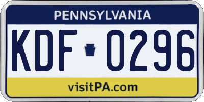 PA license plate KDF0296