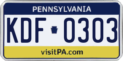PA license plate KDF0303