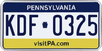 PA license plate KDF0325