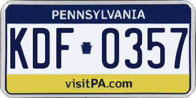 PA license plate KDF0357
