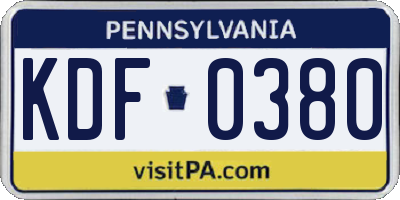PA license plate KDF0380