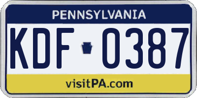 PA license plate KDF0387