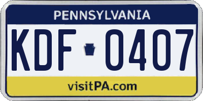 PA license plate KDF0407