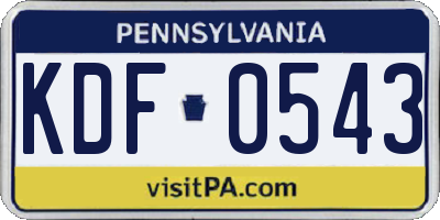 PA license plate KDF0543