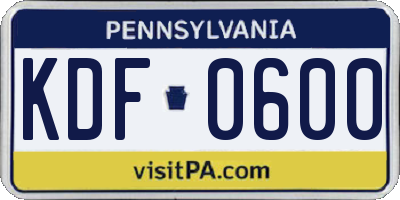 PA license plate KDF0600