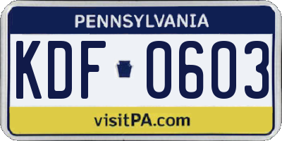 PA license plate KDF0603