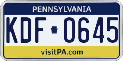 PA license plate KDF0645