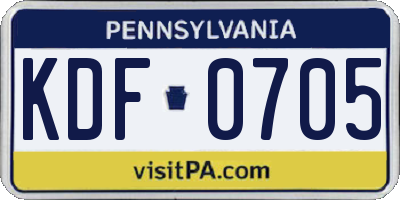 PA license plate KDF0705