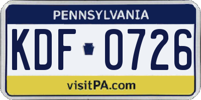 PA license plate KDF0726