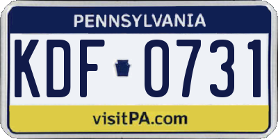 PA license plate KDF0731