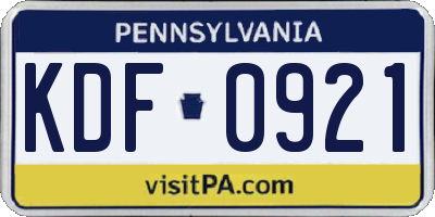 PA license plate KDF0921