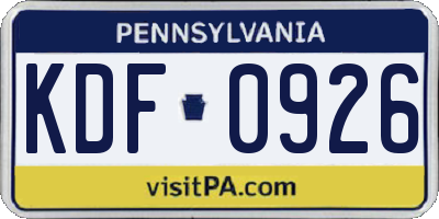 PA license plate KDF0926