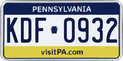 PA license plate KDF0932