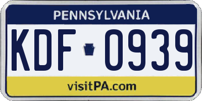 PA license plate KDF0939