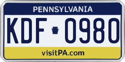 PA license plate KDF0980