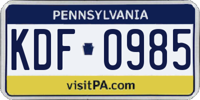PA license plate KDF0985