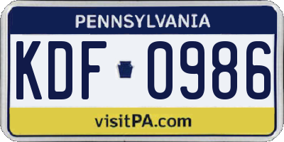 PA license plate KDF0986