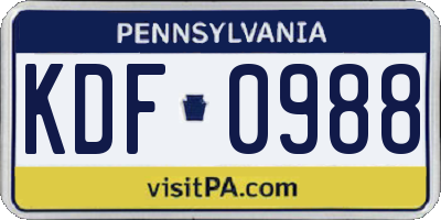 PA license plate KDF0988