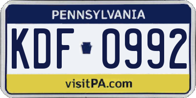 PA license plate KDF0992