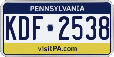 PA license plate KDF2538