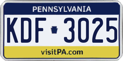 PA license plate KDF3025