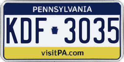 PA license plate KDF3035
