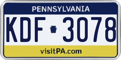 PA license plate KDF3078