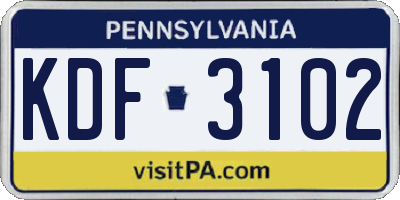 PA license plate KDF3102
