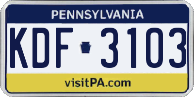 PA license plate KDF3103