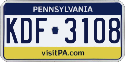 PA license plate KDF3108