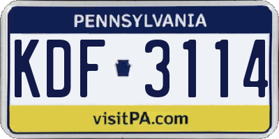 PA license plate KDF3114