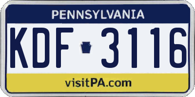 PA license plate KDF3116