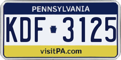 PA license plate KDF3125