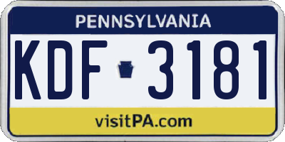 PA license plate KDF3181