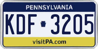 PA license plate KDF3205