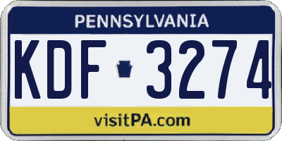 PA license plate KDF3274