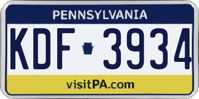 PA license plate KDF3934